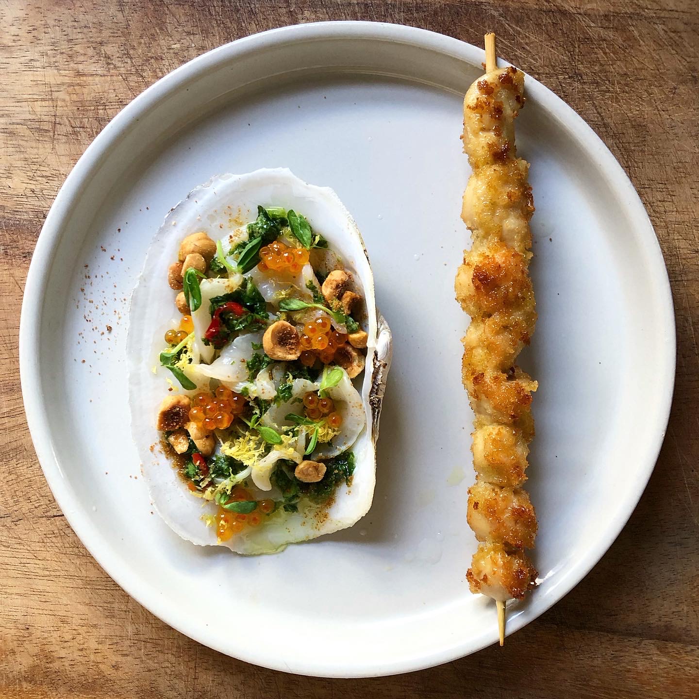 Geoduck Crudo With Hazelnut Mustard Frill Gremolata and Arrosticini By Isabel Lederman | Taylor Shel