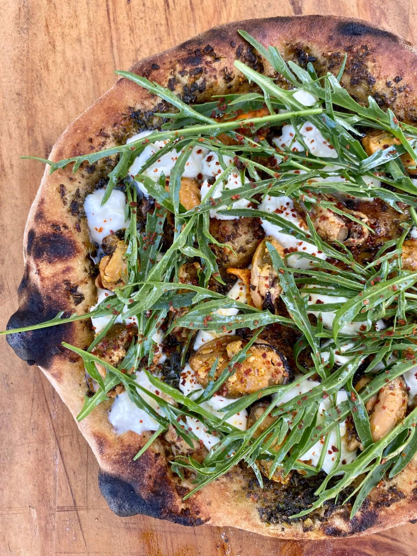 Smoked Mussel Pizza Pesto Burrata