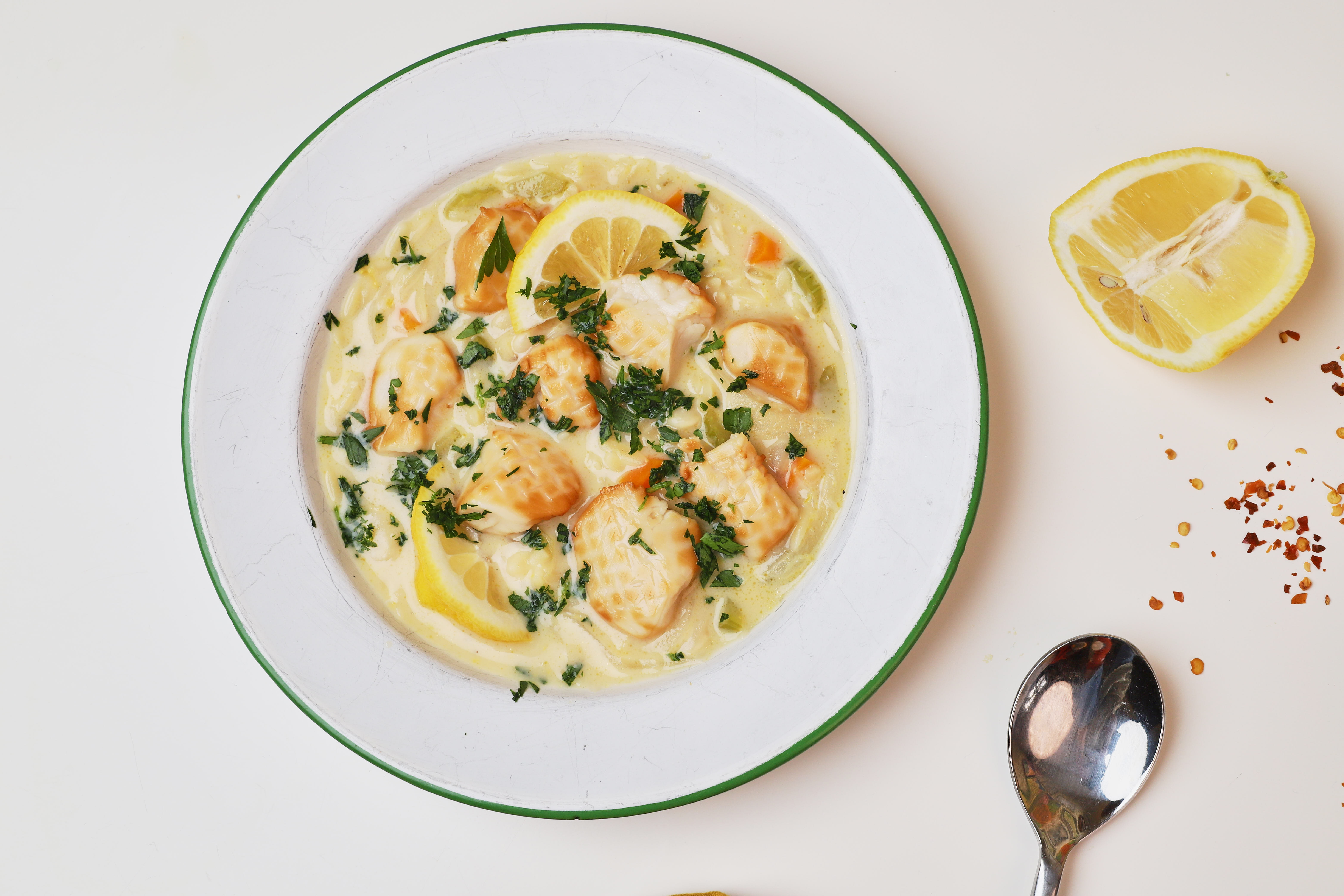 Avgolemono With Ekone Smoked Scallops | Taylor Shellfish Farms